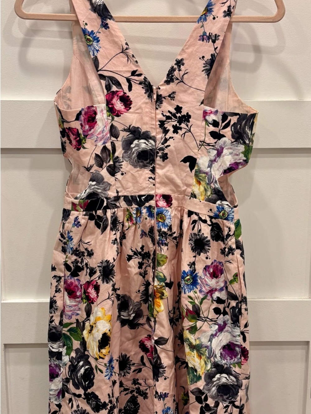 ModCloth Pink Floral V-Neck Tank Fit & Flair 100% Cotton Dress Size S - Picture 3 of 6